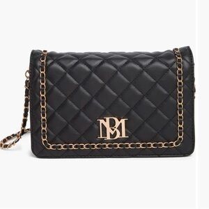Badgley Mischka Black Quilted Clutch with Gold Hardware